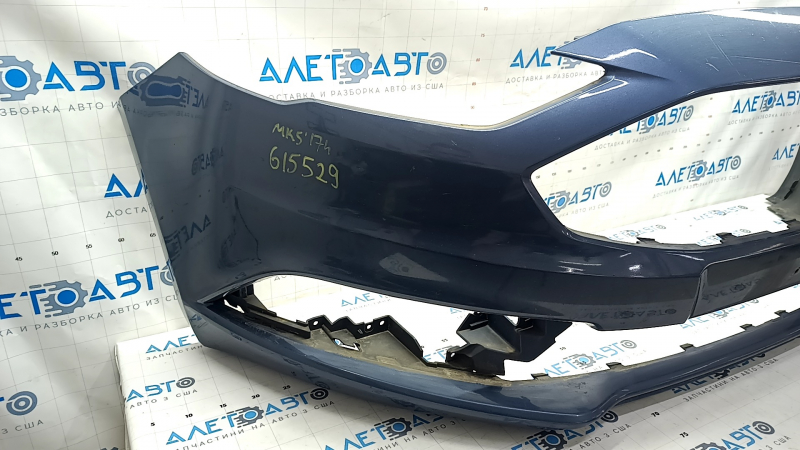 Front bumper bare Ford Fusion mk5 17-18 without parking sensors, blue, scratches, broken jumpers, hole, holes for frame