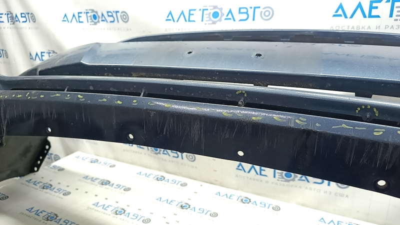Front bumper bare Ford Fusion mk5 17-18 without parking sensors, blue, scratches, broken jumpers, hole, holes for frame