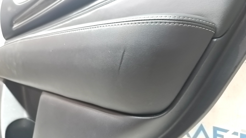 Door trim card rear right Infiniti JX35 QX60 16-20 black with black insert leather, armrest leather, molding under wood gloss, dent on leather