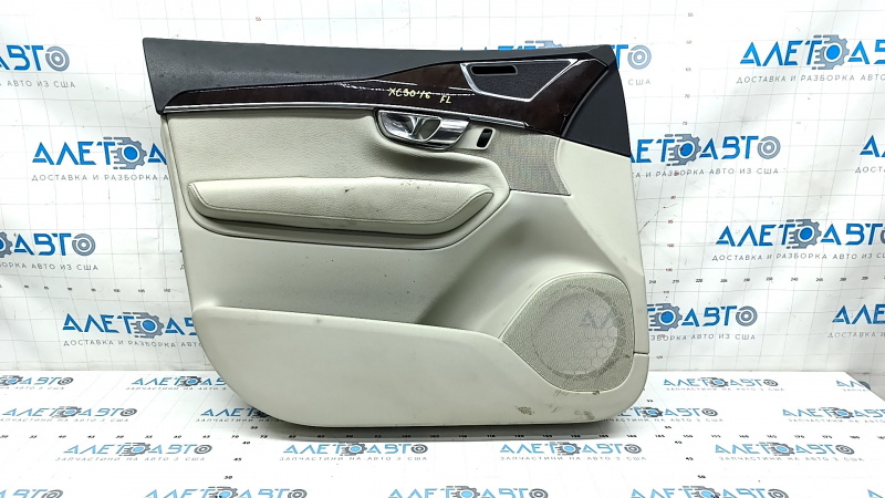 Door trim card front left Volvo XC90 16-22 gray leather, wood insert, scratches, dry cleaning, broken fasteners