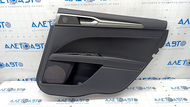 Door trim card rear right Ford Fusion mk5 17-20 black with black insert cloth, armrest leather, molding gray structure