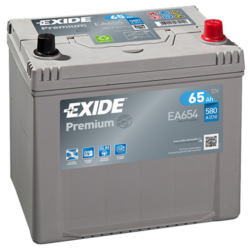 Battery 12v KIA SOUL 14-19 65Ah 580A Asia +-Reverse EXIDE
