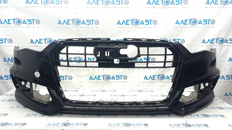 Bare front bumper Audi A6 C7 16-18 rest, s-line for parking sensors, for headlight washers, black, scratches, worn