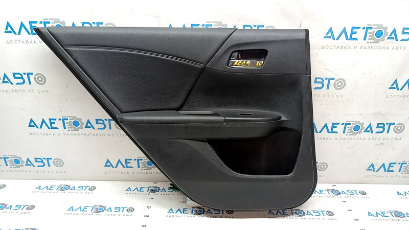 Door trim card rear left Honda Accord 13-17 black with black insert leather, armrest leather, scratches