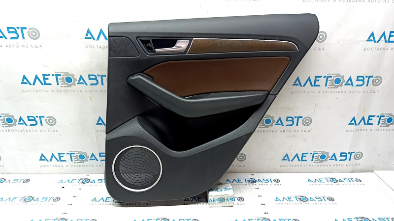 Door trim card rear right Audi Q5 8R 09-17 black with brown insert, dark wood, rubber armrest, Bang and Olufsen