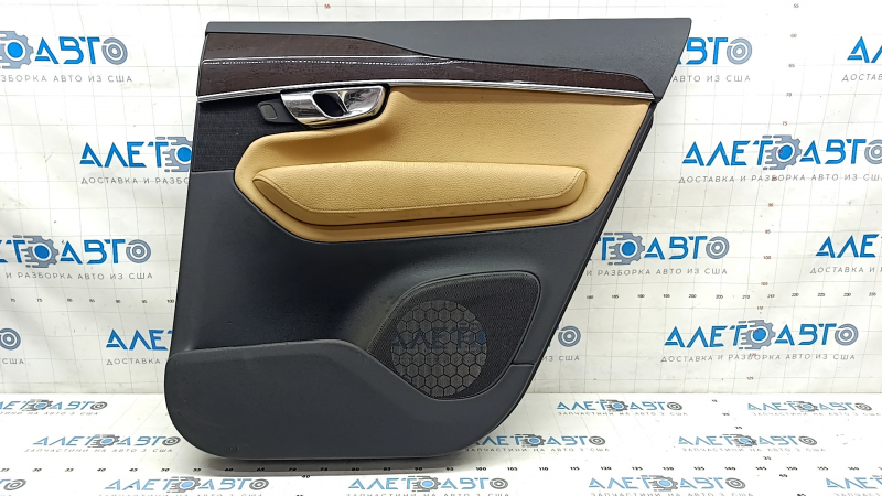 Door trim card rear right Volvo XC90 16-22 leather black, beige insert, beige armrest, without curtain, scratches, bumps