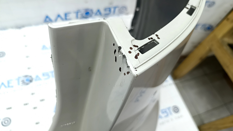 Bare rear bumper Lincoln Nautilus 19-23 for parking sensors, beige, torn, cracks, missing fragment, broken fasteners, scratches