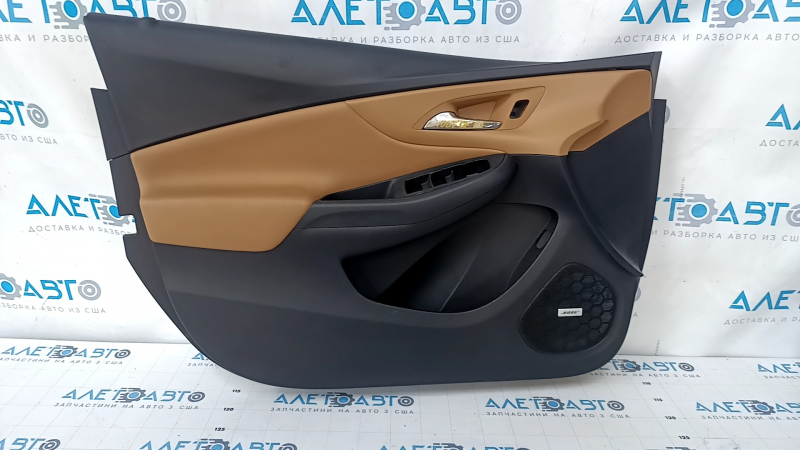 Door trim card front left Chevrolet Volt 16- black, with brown insert leather, BOSE, scratches, abrasions