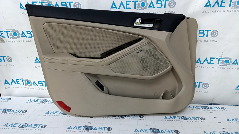 Door trim card front left Kia Optima 11-15 beige, with beige insert cloth, wood trim, Infinity, leather armrest, scratches, dents, for cleaning