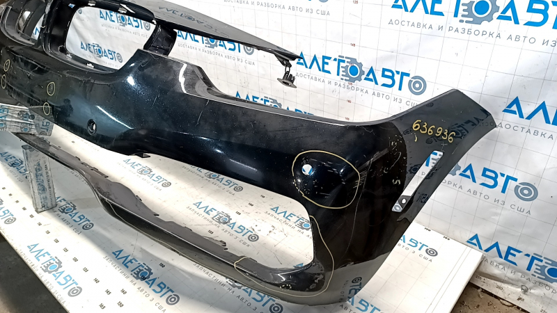 Bare front bumper BMW 3 F30 16-18 Basis, black, pressed, scratches, sand, non-factory holes