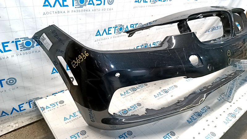 Bare front bumper BMW 3 F30 16-18 Basis, black, pressed, scratches, sand, non-factory holes