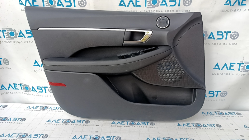 Door trim card front left Hyundai Sonata 20- black, armrest leather, under the tweeter, scratches, abrasions, dent, missing fastener