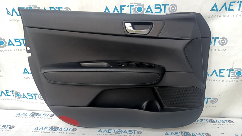 Door trim card front left Kia Optima 16- black, with black insert leather, armrest leather, scratches, dents, bumps, abrasions, crack in fastening, broken fastening