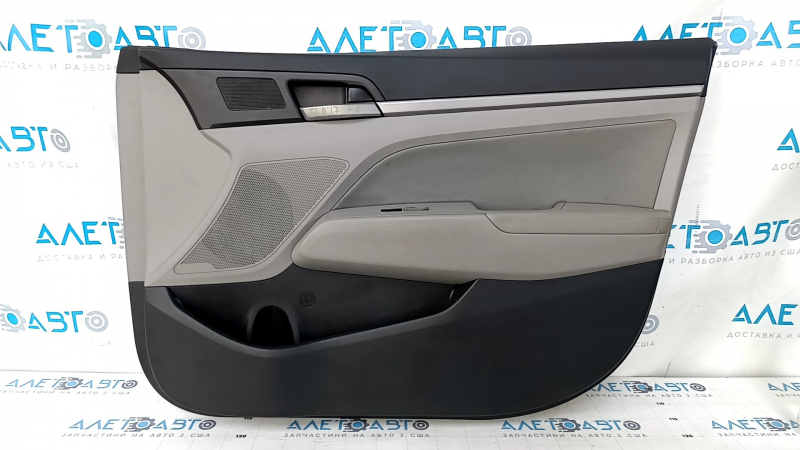 Door trim card front right Hyundai Elantra AD 17-18 black, with gray insert cloth, armrest leather, scratches, abrasions, bumps, dents