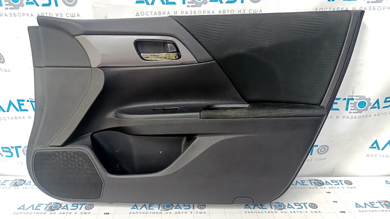 Door trim card front right Honda Accord 13-17 black with black insert velour, armrest velour, molding handle gray, scratches, abrasions, for dry cleaning