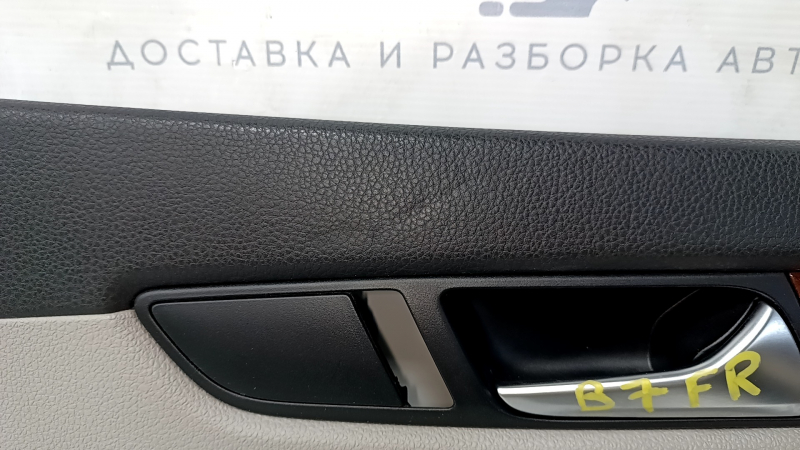 Door trim card front right VW Passat b7 12-15 USA gray, armrest leather, wood insert, dents, broken fastener