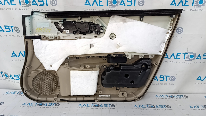 Door trim card front left Honda Accord 13-17 beige, with beige insert, leather armrest, wood molding, scratches, abrasions, for cleaning