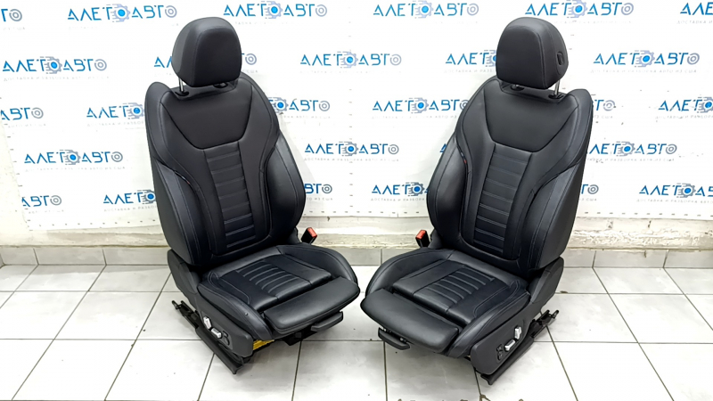 Complete set of seats BMW 3 G20 19-22 with airbag, electric, memory, M Sport, black leather with blue stitching, scratches, dents, rear row for cleaning