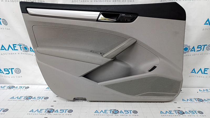 Door trim card front left VW Passat b7 12-15 USA gray, gray insert, leather armrest, scratches, dents, abrasions, broken fastener