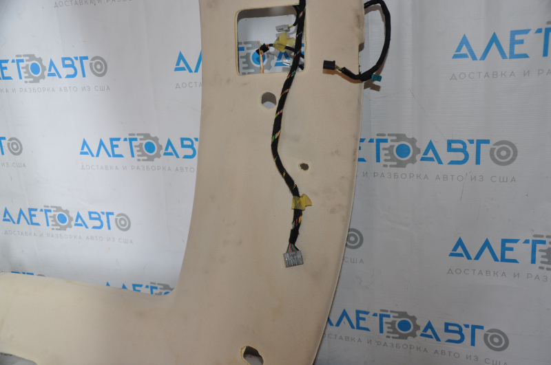 Tesla Model S 12-15 ceiling trim pre-restoration, under panorama, beige, under chemical treatment, tear of fastening, fabric peeled off