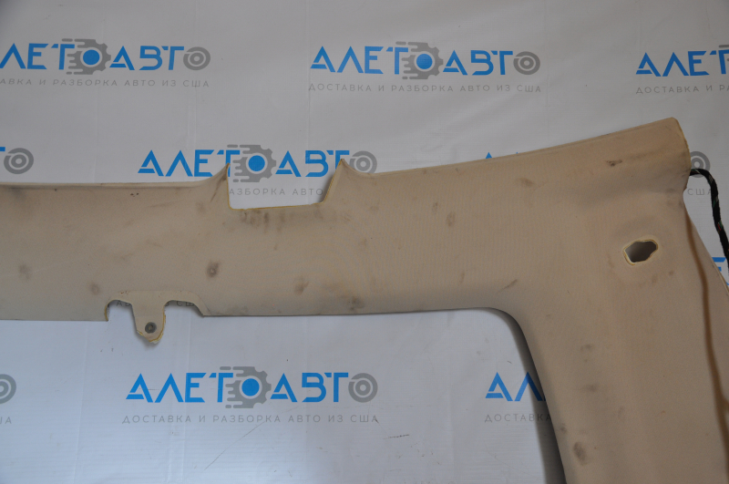 Tesla Model S 12-15 ceiling trim pre-restoration, under panorama, beige, under chemical treatment, tear of fastening, fabric peeled off