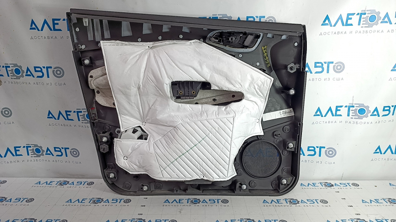 Door trim card front right Ford Escape MK3 17-19 rest, black, armrest leather black, chrome handle, scratches, abrasions, dent, bump
