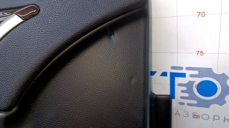 Door trim card front left Lincoln MKZ 13-16 black leather, armrest leather, insert wood gloss, scratches, pokes, abrasions, scuffs