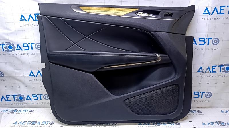 Door trim card front left Lincoln MKC 15- leather black with wood insert, armrest leather, scuff, scratch, abrasions