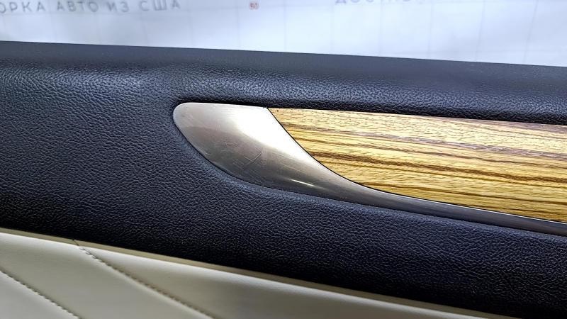 Door trim card front left Lincoln MKC 15- beige with beige insert leather, armrest leather, insert wood structure, dent, tear, broken fastening, abrasions