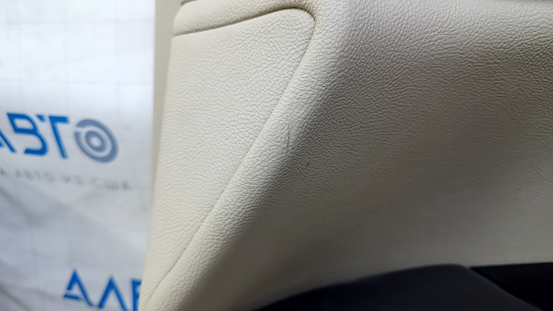Door trim card front right Lincoln MKX 16- leather, beige, brown armrest, wood insert, scuff, dent, scratches, whitened plastic