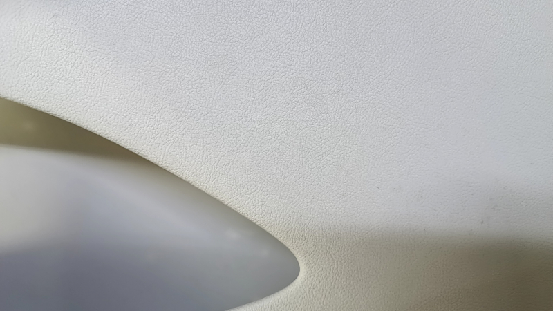 Door trim card front right Lincoln MKX 16- leather, beige, brown armrest, wood insert, scuff, dent, scratches, whitened plastic