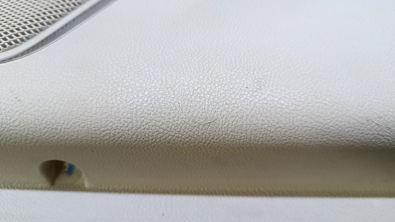 Door trim card front right Lincoln MKX 16- leather, beige, brown armrest, wood insert, scuff, dent, scratches, whitened plastic