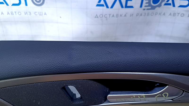 Door trim card front right Ford Fusion mk5 17-20 black with gray insert cloth, armrest leather, molding gray structure, dent, scratches, pokes, broken fastening