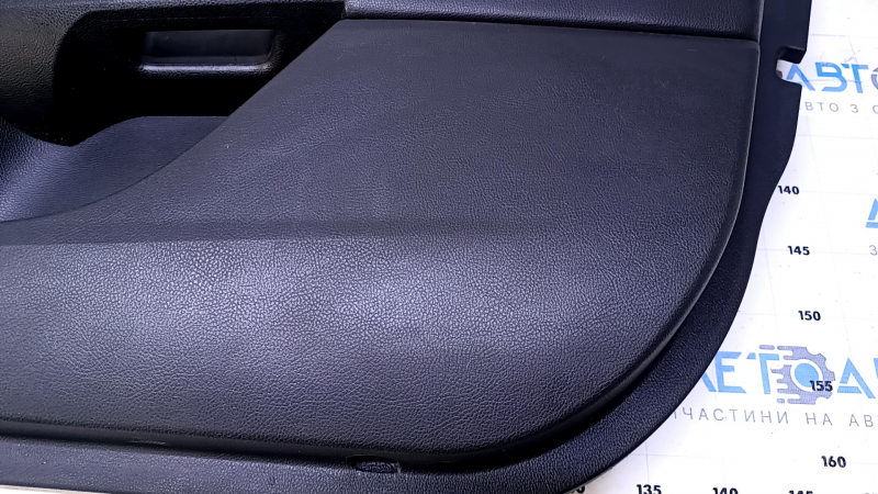 Door trim card front right Ford Fusion mk5 13-16 black with black insert cloth, armrest leather, molding gray gloss, red stitching, scratches, dent, bump