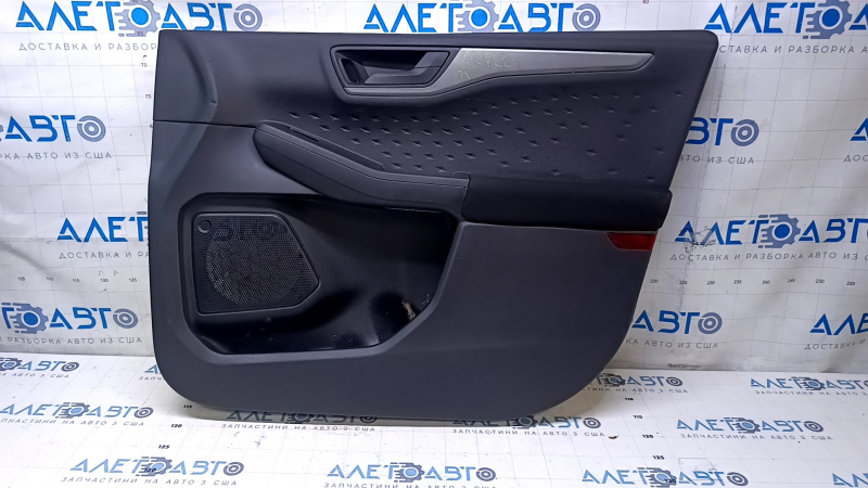 Door trim card front right Ford Escape MK4 20-22 black, with black insert, black handle, fabric armrest, gray molding, dents, bumps, scratches, abrasions, broken fastener