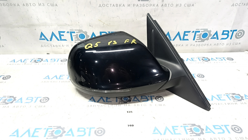 Side mirror right Audi Q5 8R 09-17 15 pins, auto folding, auto dimming, turn signal, heated, black LY9B