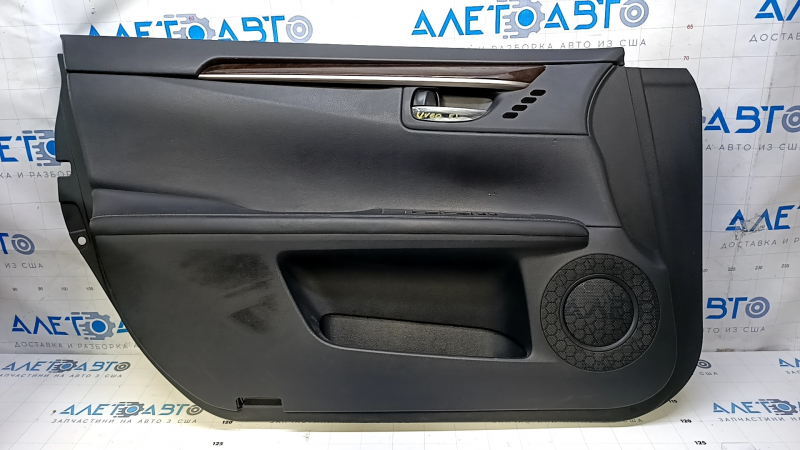 Door trim card front left Lexus ES300h ES350 13-18 leather black with black insert leather, armrest black leather, molding under wood gloss, under seat memory, scuffs, abrasions, scratches, bumps