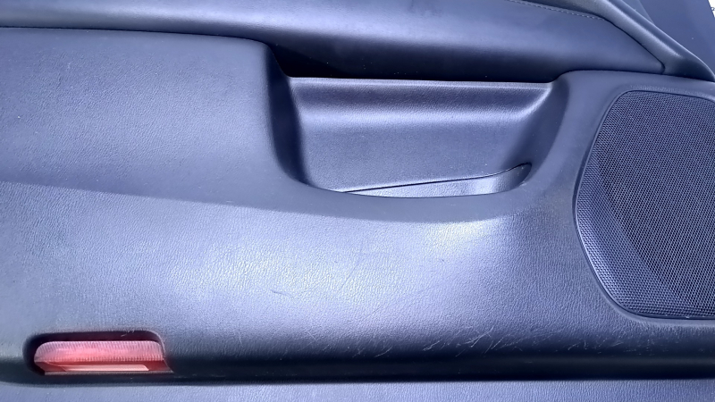 Door trim card front left Infiniti JX35 QX60 13- black with black insert leather, armrest black leather, molding under wood gloss, dents, abrasions, scratches