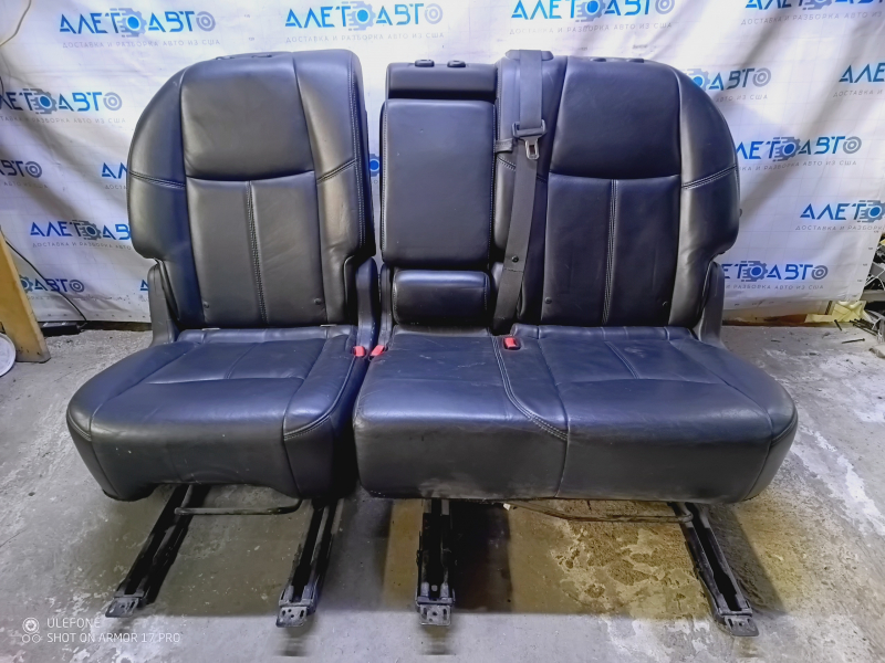 Rear row of seats 2 row Nissan Pathfinder 13-16 leather black, dents, bumps, scratches, scuffed
