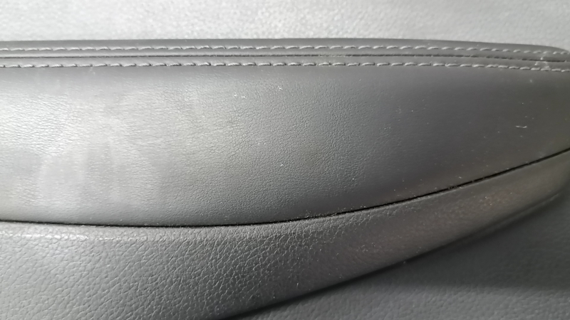 Door trim card rear left Nissan Rogue Sport 17-19 black, armrest leather black, overlay blue gloss, scratches, for dry cleaning