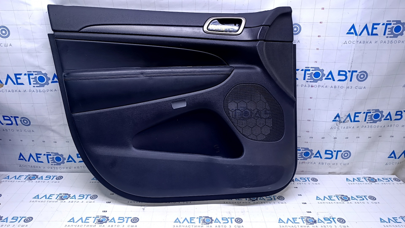 Door trim card front left Jeep Grand Cherokee WK2 14-21 black with black insert leather, armrest black leather, molding black wood mat, for seat memory, tear, dent, scratches, abrasions