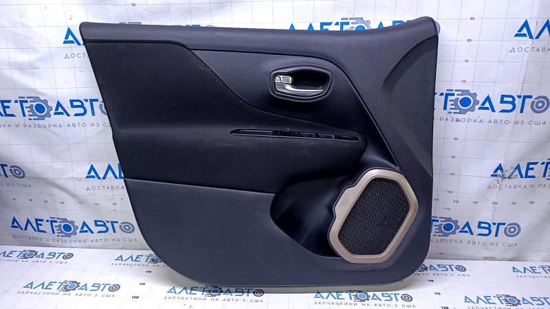 Door trim card front left Jeep Renegade 15- black with black insert cloth, armrest cloth, scratches, nicks