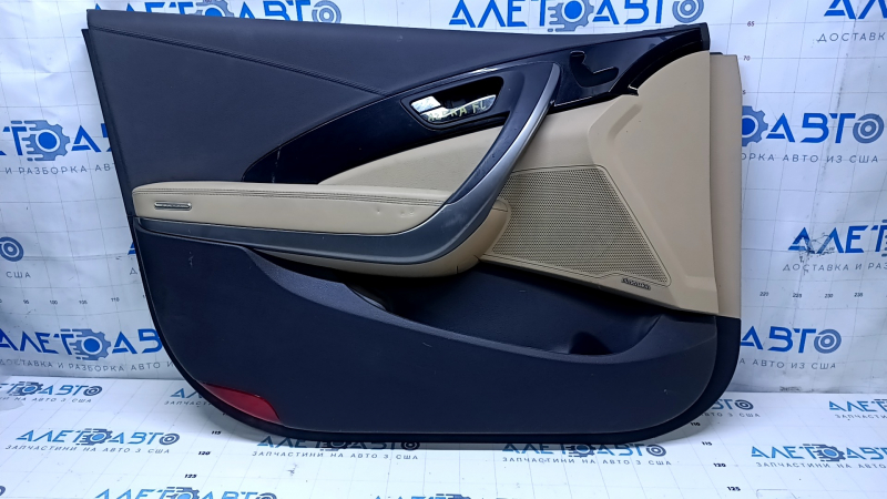 Door trim card front left Hyundai Azera 12-17 beige with black insert, armrest beige leather, molding carbon, DIMENSION, for seat adjustment, scratches, abrasions, pokes Used