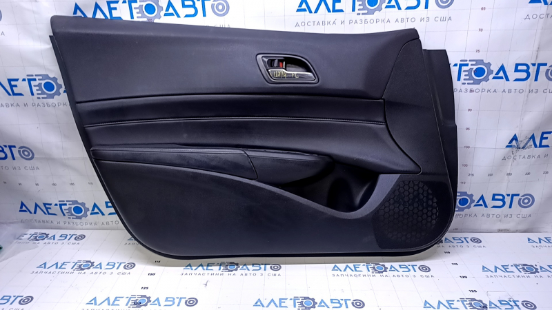 Door trim card front left Acura ILX 13-15 black with black insert leather, armrest black leather, scratches, abrasions, scuffs, used