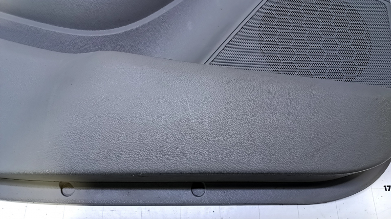 Door trim card front left Buick Encore 13-16 gray with black insert leather, armrest black leather, molding dark gray gloss, swollen leather, dents, bumps, abrasions, scratches Used original