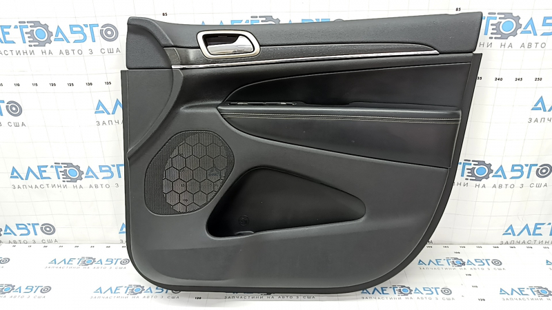 Door trim card front right Jeep Grand Cherokee WK2 17- black, with black insert leather, armrest leather, molding with chrome, under matt black wood, scratches used