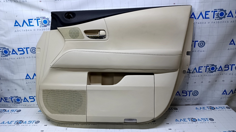 Door trim card front right Lexus RX350 RX450h 10-15 beige with beige insert leather, armrest beige leather, scratches, abrasions, whitened plastic