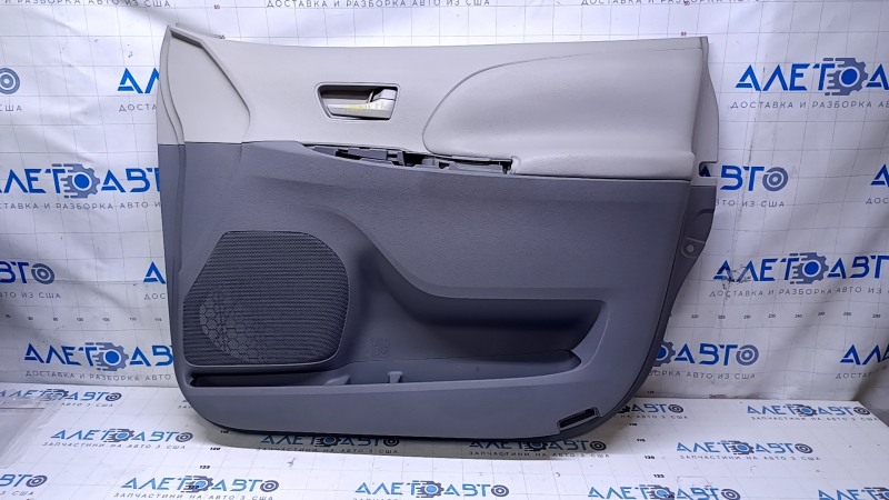 Door trim card front right Toyota Sienna 11-12 gray with beige insert plastic, armrest beige leather, no backlight, scuffs, scratches