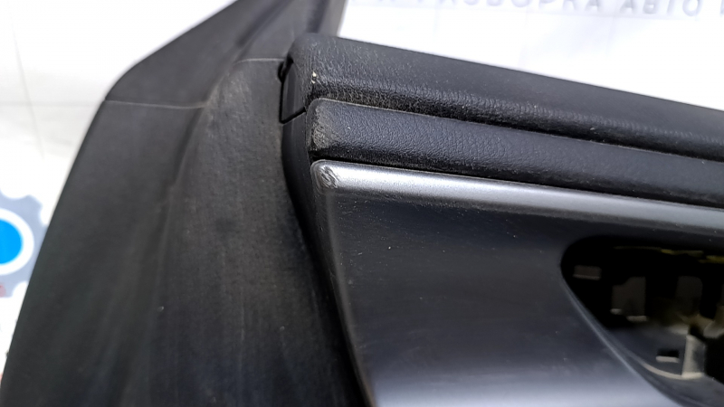 Door trim card front right Mazda CX-9 16- black with black insert leather, armrest black leather, molding gray structure, abrasions, scratches, scuffs, for dry cleaning, broken fasteners
