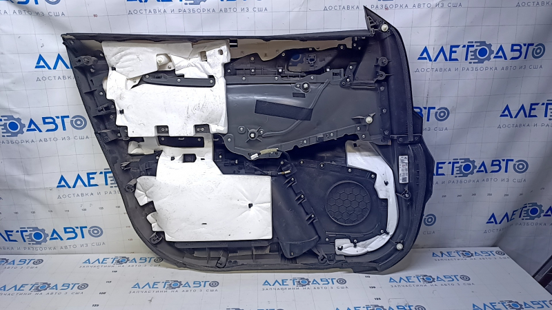 Door trim card front right Mazda CX-9 16- black with black insert leather, armrest black leather, molding gray structure, abrasions, scratches, scuffs, for dry cleaning, broken fasteners